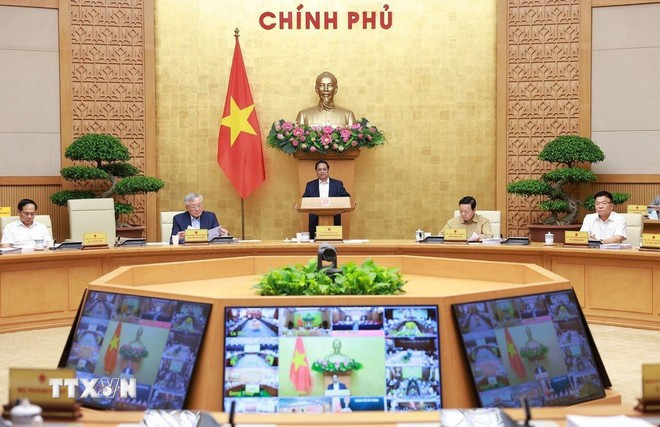 Thủ tướng Phạm Minh Chính chủ trì Phiên họp Chính phủ thường kỳ tháng 6 năm 2025 và Hội nghị trực tuyến Chính phủ với các địa phương. (Ảnh: Dương Giang/TTXVN). Thủ tướng Phạm Minh Chính chủ trì Phiên họp Chính phủ thường kỳ tháng 6 năm 2025 và Hội nghị trực tuyến Chính phủ với các địa phương. (Ảnh: Dương Giang/TTXVN).