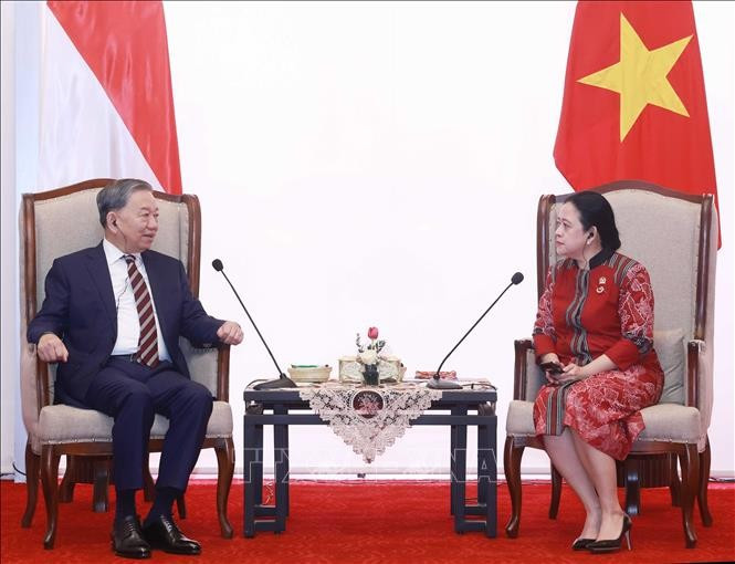 Tổng Bí thư Tô Lâm gặp Chủ tịch Hạ viện Indonesia Puan Maharani. (Ảnh: Thống Nhất/TTXVN) Tổng Bí thư Tô Lâm gặp Chủ tịch Hạ viện Indonesia Puan Maharani. (Ảnh: Thống Nhất/TTXVN)