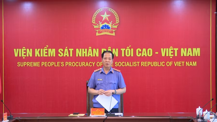Phó Viện trưởng Viện Kiểm sát Nhân dân Tối cao Trần Hải Quân phát biểu. Ảnh: Nguyễn Nghĩa.