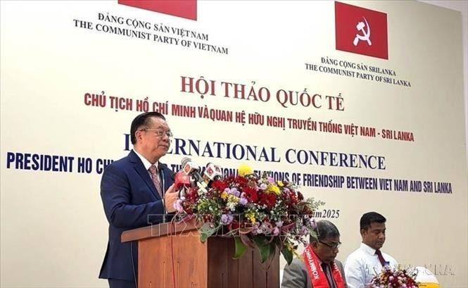 Trưởng Ban Tuyên giáo và Dân vận Trung ương Nguyễn Trọng Nghĩa phát biểu tại hội thảo &quot;Chủ tịch Hồ Chí Minh và quan hệ truyền thống Việt Nam - Sri Lanka&quot; (Sri Lanka, 03/06/2025). Ảnh: Ngọc Thúy/TTXVN