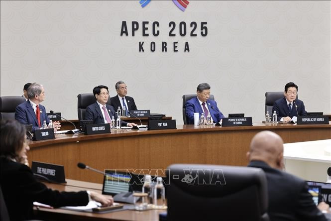 Chủ tịch nước Lương Cường dự Phiên họp thứ 2 Hội nghị Cấp cao APEC lần thứ 32. Ảnh: Lâm Khánh/TTXVN Chủ tịch nước Lương Cường dự Phiên họp thứ 2 Hội nghị Cấp cao APEC lần thứ 32. Ảnh: Lâm Khánh/TTXVN