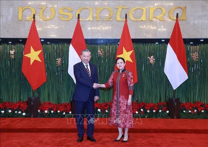 Tổng Bí thư Tô Lâm gặp Chủ tịch Hạ viện Indonesia Puan Maharani. (Ảnh: Thống Nhất/TTXVN) Tổng Bí thư Tô Lâm gặp Chủ tịch Hạ viện Indonesia Puan Maharani. (Ảnh: Thống Nhất/TTXVN)