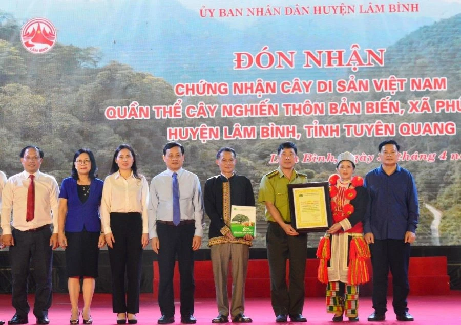 UBND huyện Lâm Bình (tỉnh Tuyên Quang) tổ chức đón nhận chứng nhận Cây di sản Việt Nam quần thể cây nghiến tại thôn Bản Biến, xã Phúc Sơn.