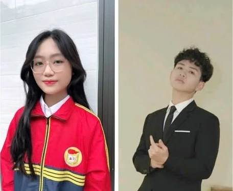 Em Nguyễn Thị Cẩm Tú (bên phải) và em Hà Thanh Phúc cùng đoạt Huy chương Bạc kỳ thi Olympic Sinh học Hoa Kỳ.