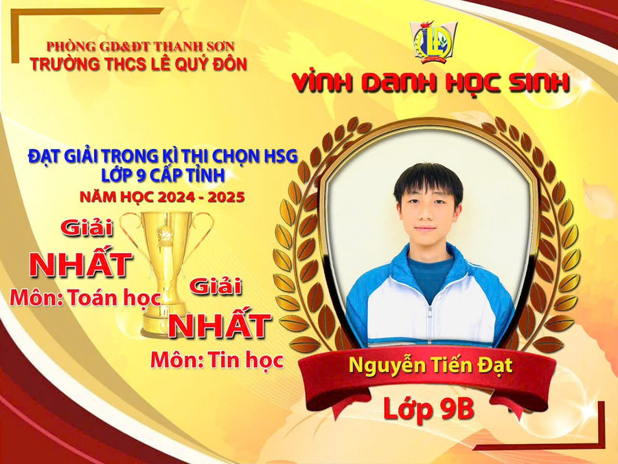 Thủ khoa chuyên Tin học là em Nguyễn Tiến Đạt, học sinh Trường THCS Lê Quý Đôn, huyện Thanh Sơn. 143d6174614t7876l9-ec5d5ee8bb5d0f03564c.jpg