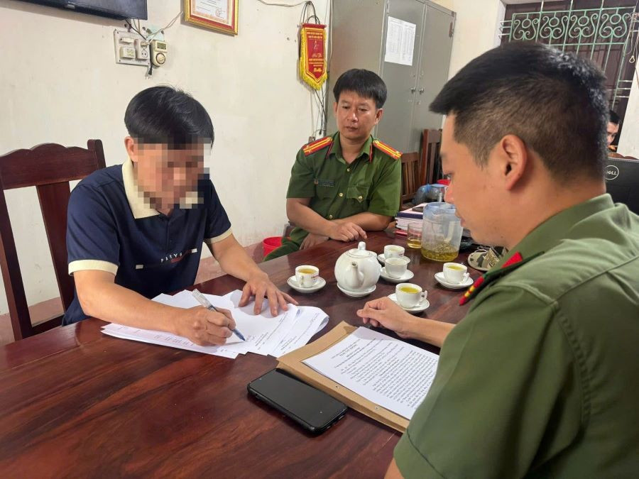 Hà Văn Thanh tại cơ quan Công an (ảnh: Công an tỉnh Phú Thọ).