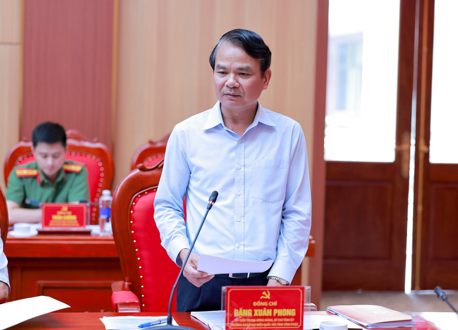 Ông Đặng Xuân Phong, Bí thư Tỉnh ủy Vĩnh Phúc báo cáo nội dung triển khai thực hiện Nghị quyết Hội nghị lần thứ 11, Ban Chấp hành Trung ương Đảng khóa XIII. phong.jpg