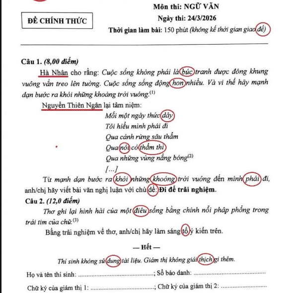 Đề thi giả mạo được lan truyền trên mạng xã hội.