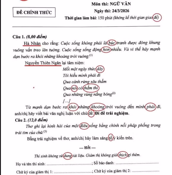 Đề thi giả mạo được lan truyền trên mạng xã hội.