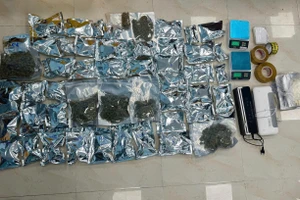 Tang vật thu giữ khoảng 20kg thảo mộc khô nghi là ma túy loại cần sa. Ảnh: Công an cung cấp