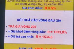 Bảng đấu giá cát tại điểm mỏ ĐB2B xã Điện Thọ, thị xã Điện Bàn, Quảng Nam. 