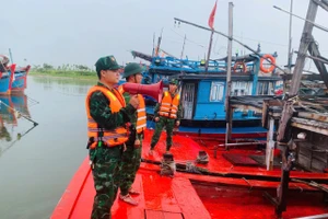 Lực lượng Bộ đội Biên phòng TP Đà Nẵng hỗ trợ ngư dân vào tránh bão tại âu thuyền Thọ Quang.