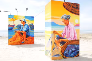 Một góc của không gian tái hiện ‘Câu chuyện làng chài’ ở bờ biển Đà Nẵng.