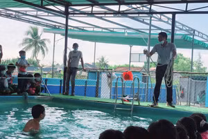 Dạy bơi cho học sinh tiểu học ở Quảng Nam. 