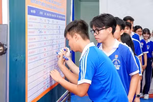 Học sinh Trường THPT Bùi Hữu Nghĩa (TP Cần Thơ) ký cam kết thực hiện mô hình “Trường học thân thiện, HS thanh lịch, không ma túy, không tệ nạn xã hội và không bạo lực học đường”.