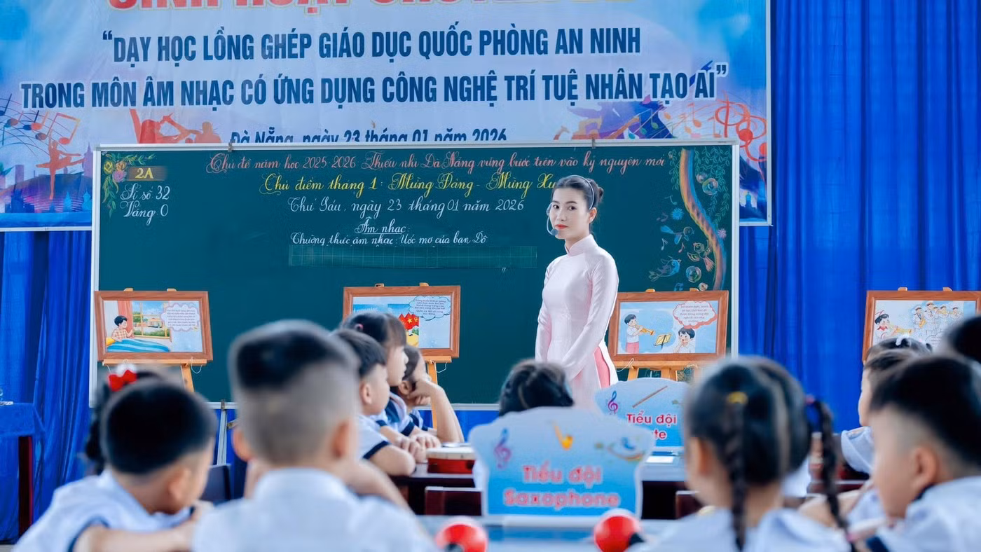 Một tiết dạy học sinh hoạt chuyên môn theo cụm trường tại Trường Tiểu học &THCS Trần Quốc Toản (xã Lãnh Ngọc, TP Đà Nẵng). 