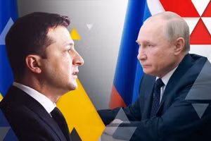 Tổng thống Ukraine Vladimir Zelensky (trái) và Tổng thống Nga Vladimir Putin.