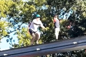 Người đàn ông giải cứu cậu bé lạc cha mẹ đang đi trên đường ray trên cao trong công viên Hersheypark, ngày 31/8/2025.