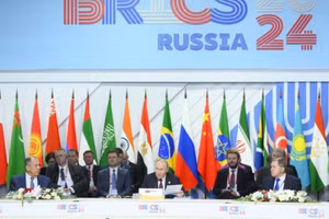 Tổng thống Nga Vladimir Putin phát biểu trong cuộc họp mở rộng của các nhà lãnh đạo BRICS tại Kazan, Nga, ngày 23/10/2024
