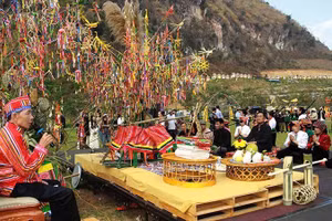 Thầy cúng đang thực hiện nghi lễ cầu mưa.