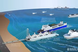 Bức ảnh được đăng tải trên mạng xã hội ngày 14/1/2025 tiết lộ sà lan đổ bộ của Trung Quốc đang trong quá trình thử nghiệm.