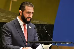 Tổng thống Syria Ahmad al-Sharaa phát biểu tại kỳ họp thứ 80 của Đại hội đồng LHQ tại New York, Mỹ, ngày 24/9/2025.