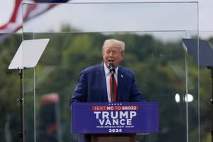 Ứng cử viên tổng thống đảng Cộng hòa Donald Trump phát biểu trong một cuộc vận động tranh cử tại Bảo tàng Hàng không Bắc Carolina, ngày 21/8/2024.