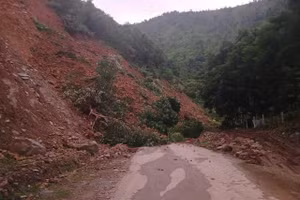 Sạt lở đất làm ách tắc đường Quốc lộ 279D từ Sơn La đi xã Than Uyên, tỉnh Lai Châu.