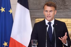 Tổng thống Pháp Emmanuel Macron phát biểu tại buổi họp báo ở Athens, Hy Lạp, ngày 25/4/2026.