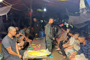 Lực lượng Công an tiến hành bắt giữ nhóm người tại khu vực khai thác vàng.
