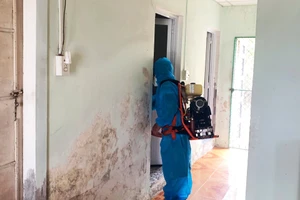 Cán bộ y tế TP Huế phun thuốc tại các khu vực có người mắc bệnh liên cầu lợn.