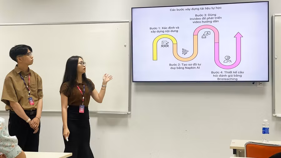 Các giáo viên FPT đã sử dụng tài liệu học tập tích hợp AI hỗ trợ ôn thi tốt nghiệp THPT cho học sinh. Ảnh: Yến Phương.