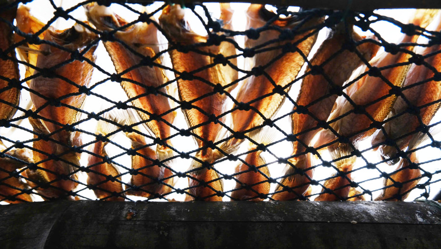 Vỉ khô tươi rói dưới nắng vàng rực tại Hòn Sơn (An Giang).