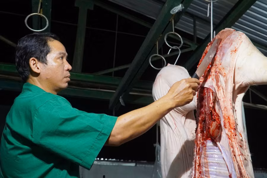 Cán bộ thú y luân phiên túc trực kiểm soát giết mổ, kiểm dịch sản phẩm thịt động vật.