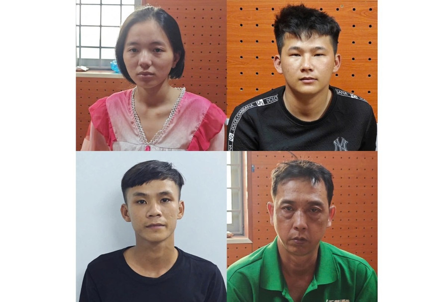 Các đối tượng trong vụ dàn cảnh giật dây chuyền tại Liên Hoa Bảo Tháp ra đầu thú. Ảnh: Công an Cần Thơ.