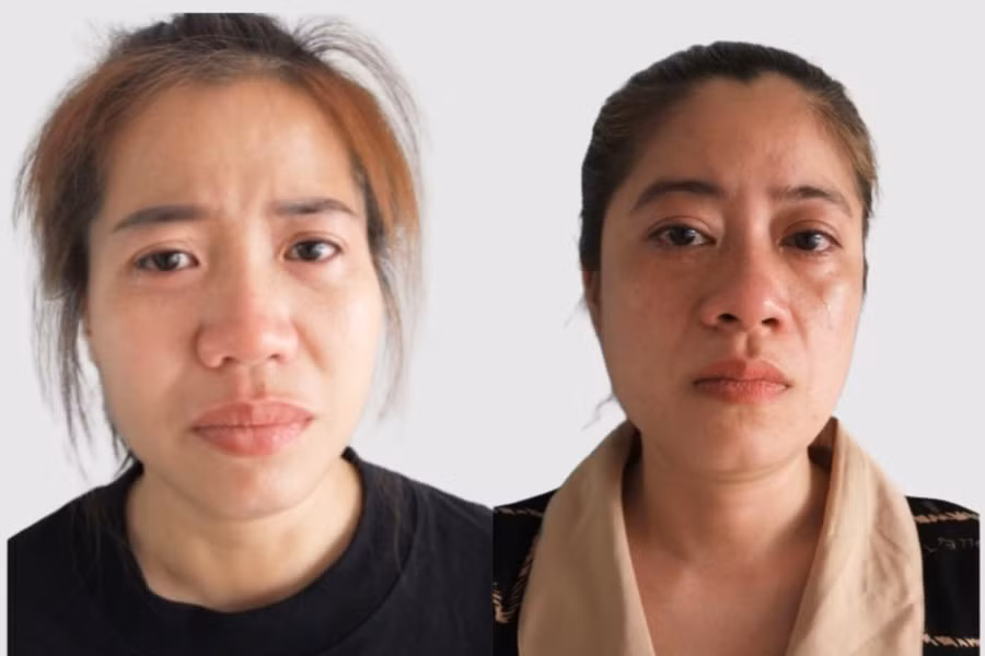 Bị can Nguyễn Thị Nhung và Trương Thị Rồi (từ trái qua). Ảnh: CACC.