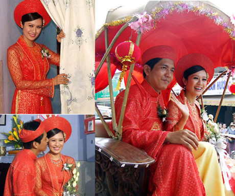 Áo dài đỏ ngày ăn hỏi khiến người ta phải nhớ mãi của sao Việt - Ảnh 12 Ao dai do ngay an hoi khien nguoi ta phai nho mai cua sao Viet - Anh 12