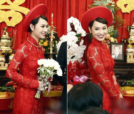 Áo dài đỏ ngày ăn hỏi khiến người ta phải nhớ mãi của sao Việt - Ảnh 9 Ao dai do ngay an hoi khien nguoi ta phai nho mai cua sao Viet - Anh 9