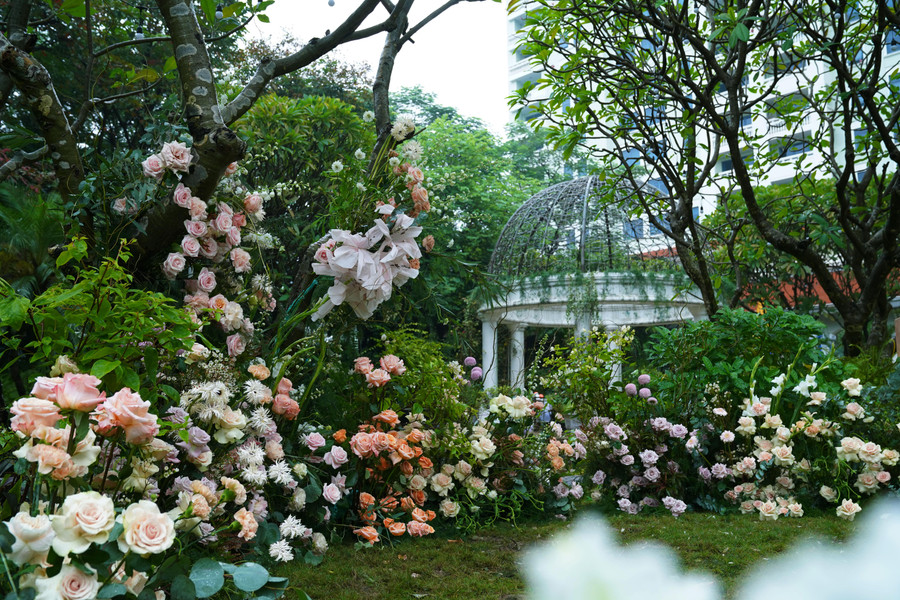 Thấu hiểu mong ước của uyên ương, ê kíp đã &apos;mang Đà Lạt&apos; tới đám cưới này bằng việc vận chuyển các cây thông từ rừng Đà Lạt ra Hà Nội để trang trí cưới.