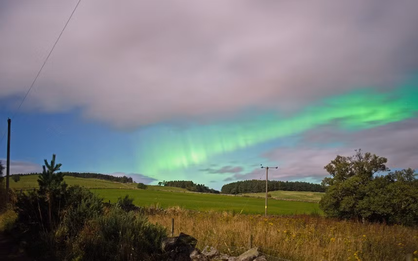 An Aurora Borealis display is captured over Royal Deeside in Aberdeen, Scotland 