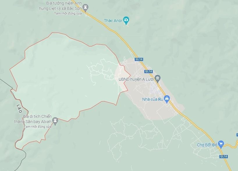 Địa phận xã Hồng Bắc, huyện miền núi A Lưới, tỉnh Thừa Thiên - Huế - nơi xảy ra sự việc thương tâm khi con trai tâm thần dùng rựa chém chết mẹ ruột (Ảnh: Google Map).