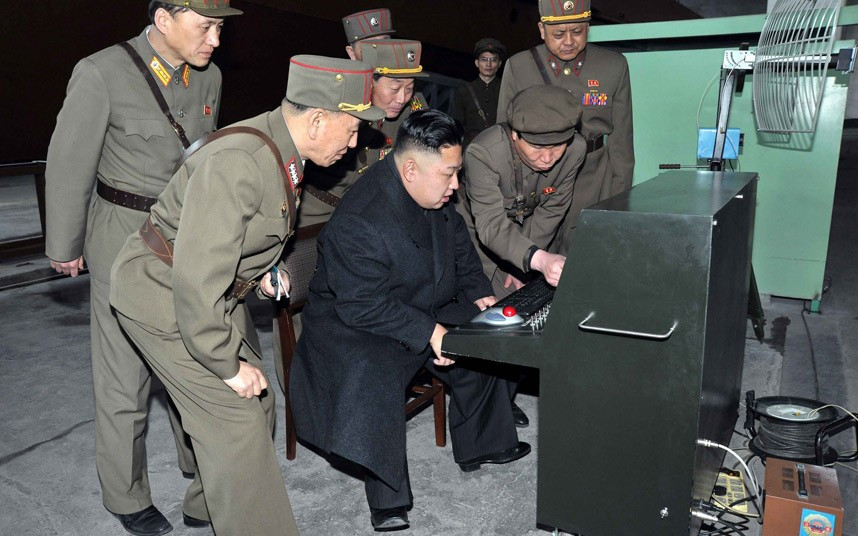 North Korean leader Kim Jong-un looks at the latest combat and technical equipment made by unit 1501 of the Korean People’s Army during his visit to the unit in Pyongyang