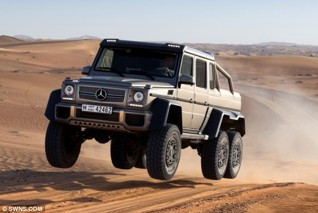 Monster: The Mercedes G63 AMG 6x6 is a limited edition model based on the iconic G-Wagon Read more: http://www.dailymail.co.uk/news/article-2293493/Forget-4x4-time-SIX-BY-SIX-Mercedes-launches-G63--wheeled-model-Nazi-era.html#ixzz2Na4YNoqz Follow us: @MailOnline on Twitter | DailyMail on Facebook