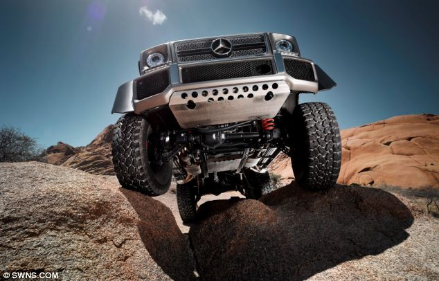 Suitable: Mercedes claims the vehicle can negotiate rocky ground with ’all the agility of a mountain goat’ Read more: http://www.dailymail.co.uk/news/article-2293493/Forget-4x4-time-SIX-BY-SIX-Mercedes-launches-G63--wheeled-model-Nazi-era.html#ixzz2Na54NJ00 Follow us: @MailOnline on Twitter | DailyMail on Facebook