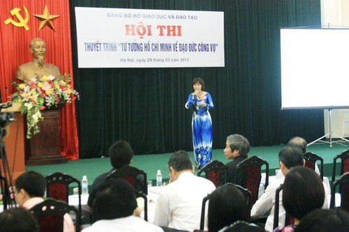 Hội thi thuyết trình "Tư tưởng Hồ Chí Minh về đạo đức công vụ”. Ảnh, gdtd.vn