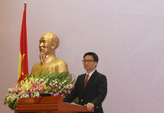 Bộ trưởng, Chủ nhiệm Văn phòng Chính phủ Vũ Đức Đam tại buổi họp báo. Ảnh: gdtd.vn