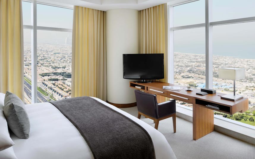 The total height is a whopping 1,164 feet (355 m), and with several hundred suites and rooms, this may have the most rooms with a view anywhere.