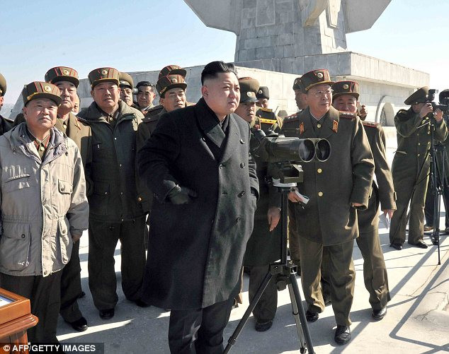Inspection: Kim has tried to project a more warlike image in recent days during military duties Read more: http://www.dailymail.co.uk/news/article-2293200/North-Korea-uses-live-artillery-drills-near-border-Kim-Jong-Un-continues-threats.html#ixzz2NWbrQtAk Follow us: @MailOnline on Twitter | DailyMail on Facebook