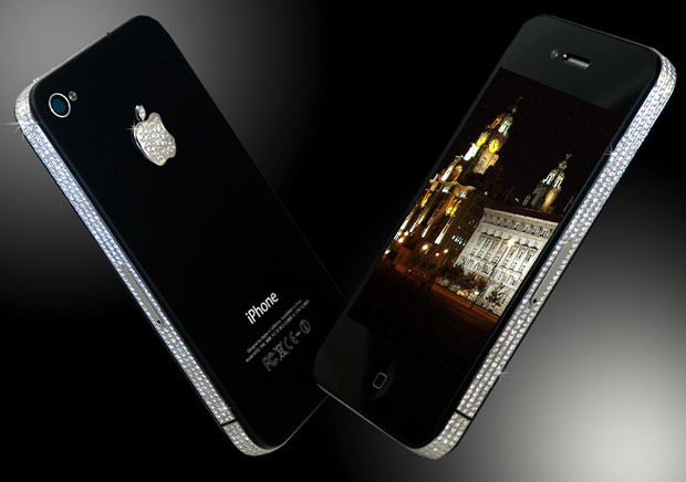 Introducing the iphone 4 Diamond Queen edition, created by Liverpool-based creator Stuart Hughes. The surrounding frame is encrusted with over 8.5cts of individually set flawless diamonds, while the rear section houses a solid Platinum and Diamond Apple logo. The iphone 4 Diamond Queen edition is available for a mere £18,995.