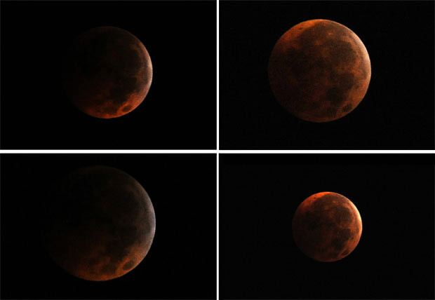 This combination of pictures shows the total lunar eclipse as seen from Silver Spring, Maryland, USA